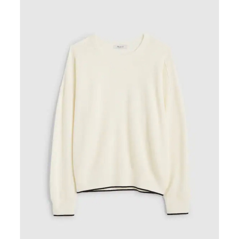 Madewell | NWT 100% Merino Wool Pullover Sweater Ivory Brown Tipping | Sz S
